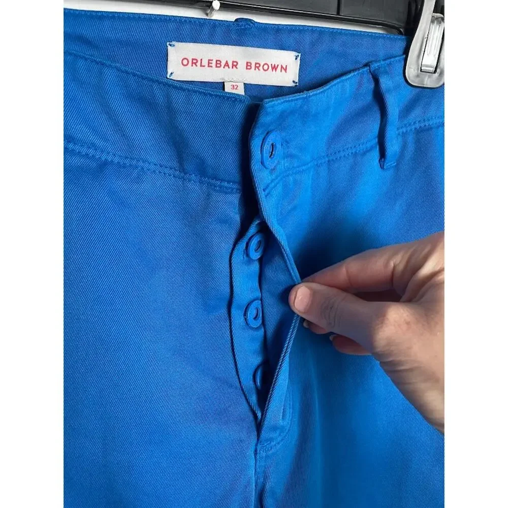 ORLEBAR Brown Mens Blue Chino Pant Slim Fit Flat Front Button Fly Size 32 Cotton